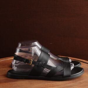 Cole Haan Sandals Womens SZ 9B BLK Fawn Leather Slingback Flat Minimalist Shoes